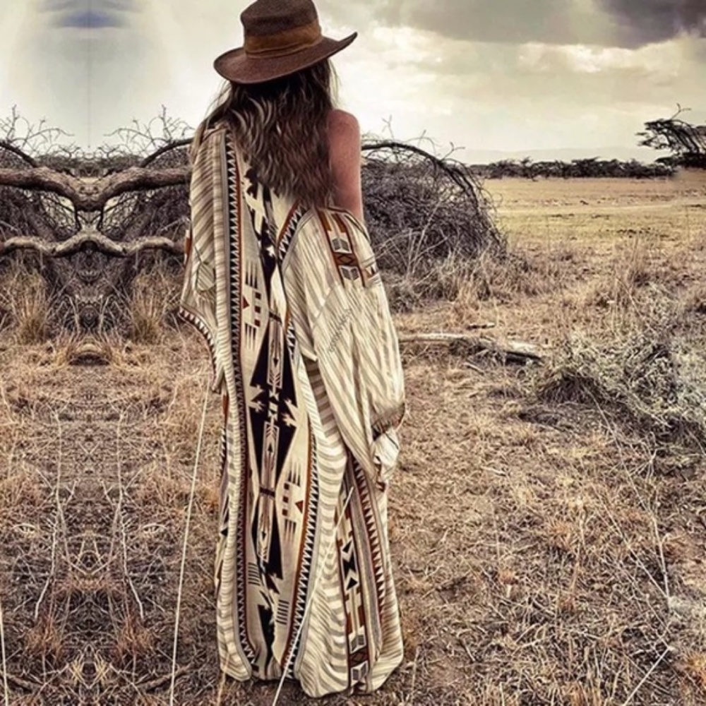 Western Aztec Boho Tribal Kimono Duster Wrap